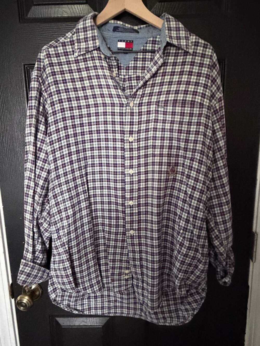 Mens Tommy Hilfiger Long Sleeve Dress Shirt Plaid Blue Large